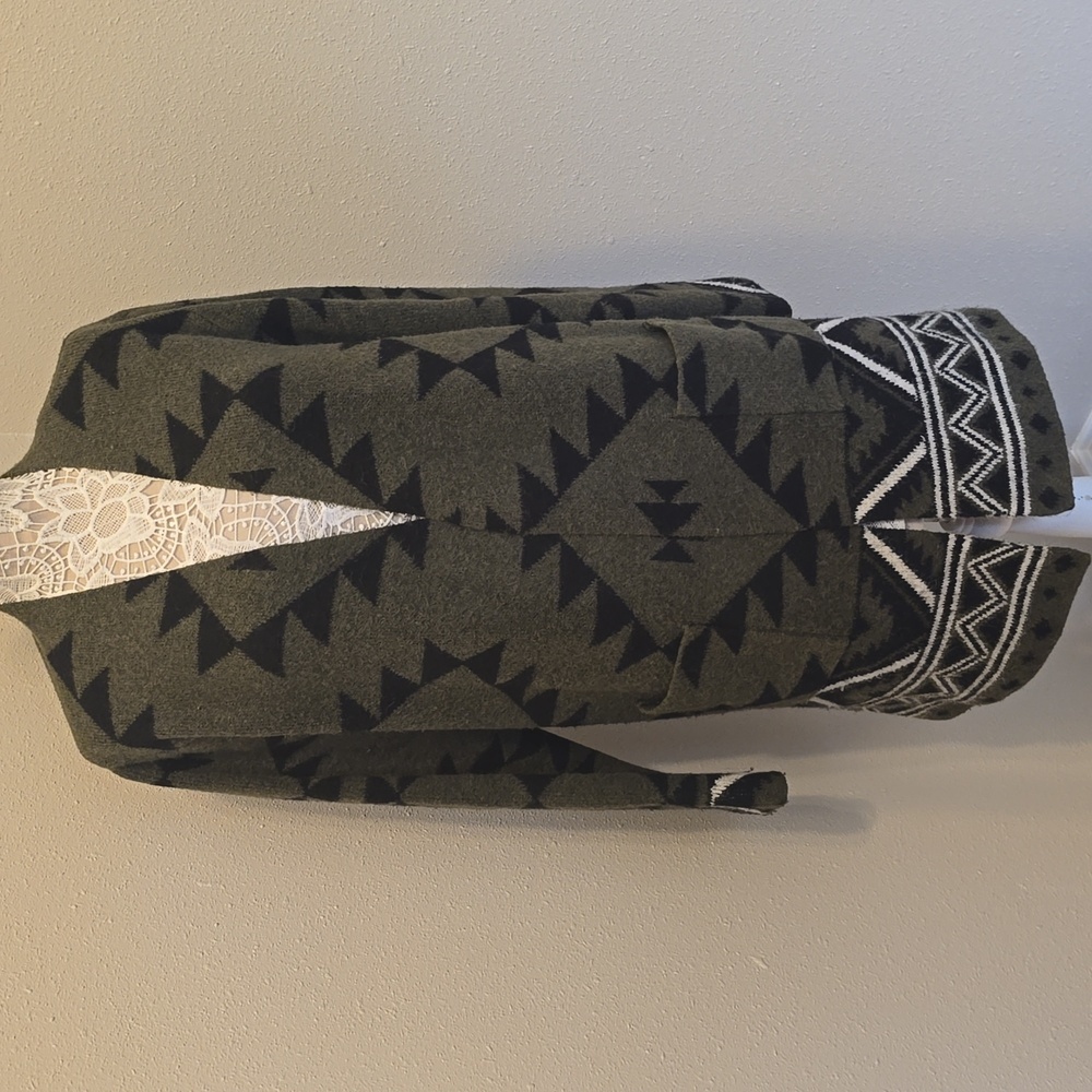 Frye Long Line Aztec Cozy Cardigan in Green Sz XL